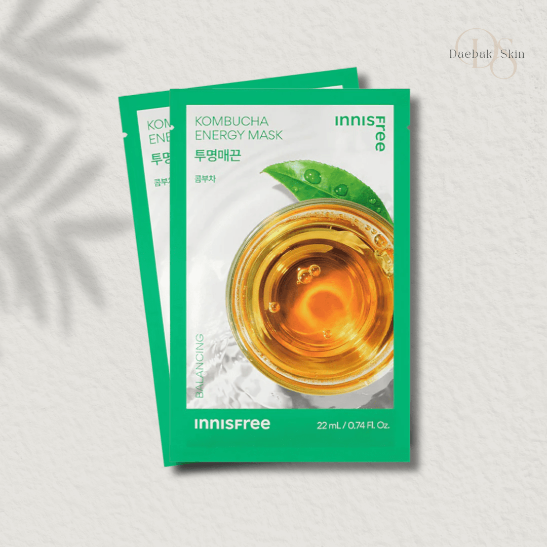 Innisfree Kombucha Energy Mask sheet with kombucha extract for hydrating and revitalizing tired skin