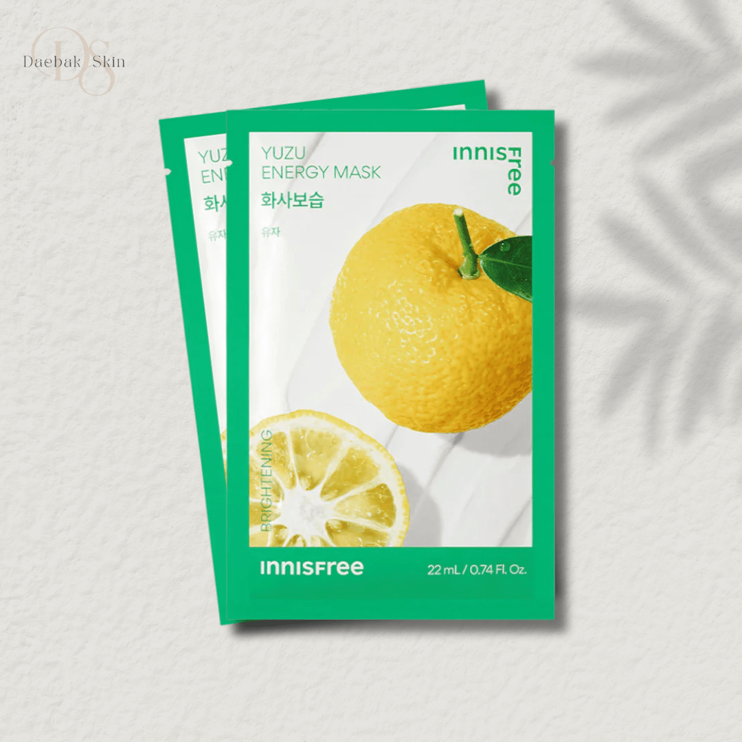 Innisfree Yuzu Energy Mask for skin condition fluctuates, hydrating and soothing daily sheet mask.
